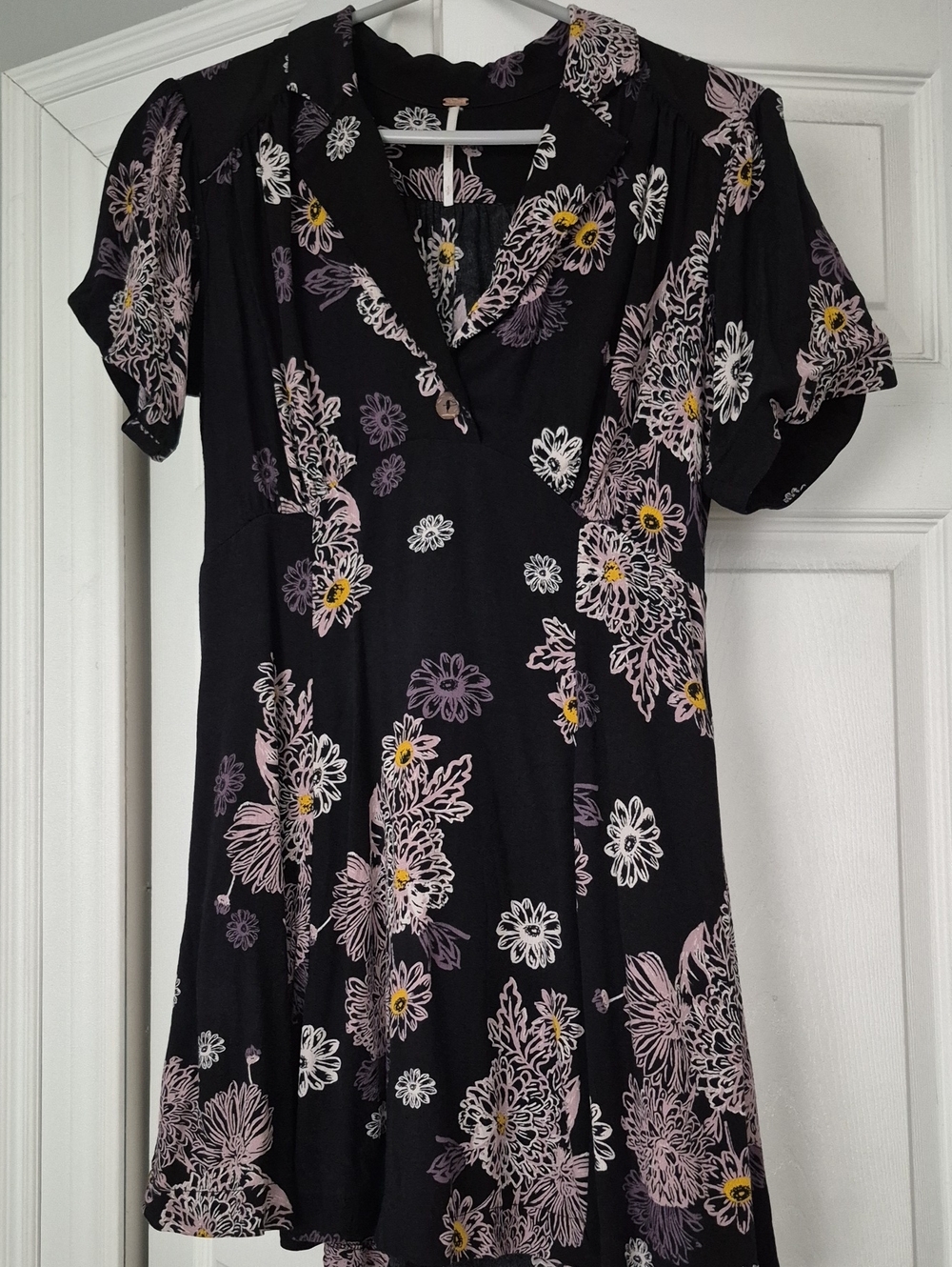 Free People Black Mini Dress with Pink and White Floral Print